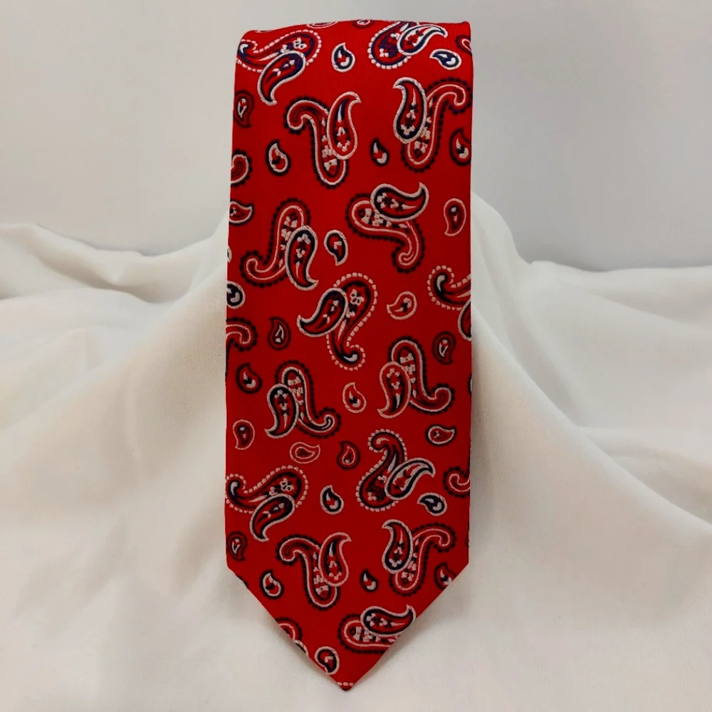 JOS. A. BANK Executive Collection Mens‎ 100% Silk Necktie PAISLEY Red/Navy EUC